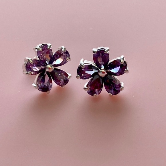 STERLING Silver & Purple Cubic Zirconia Earrings - Picture 8 of 13